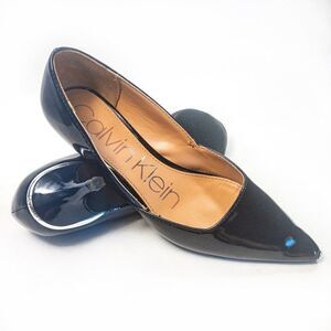 Calvin Klein Nala Two-Tone Blue/Black Patent Kitten Heels Sz 6